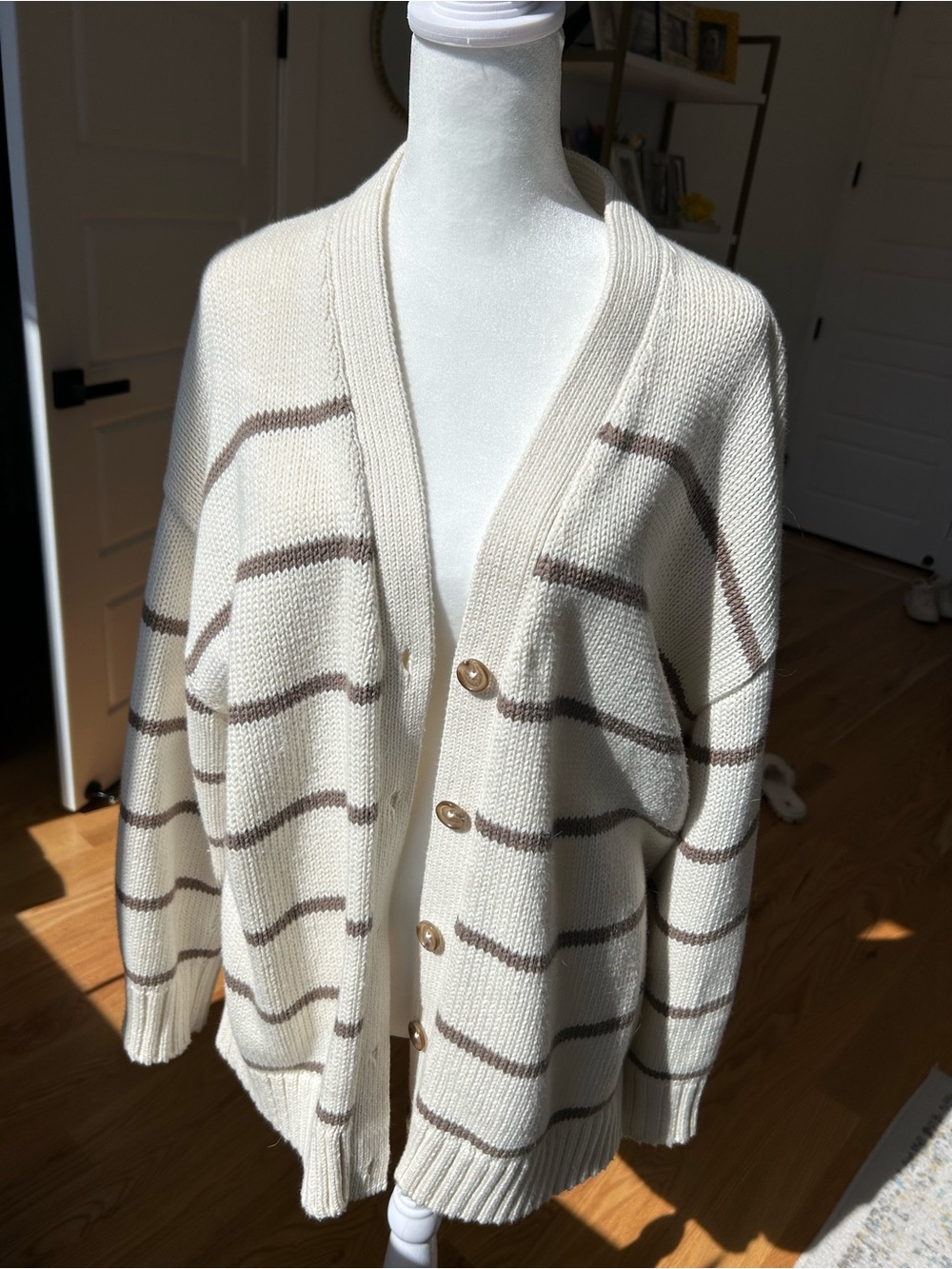 Jenni Kayne Cream Cardigan with Taupe Stripes. Worn once perfect condition. - Picture 3 of 6